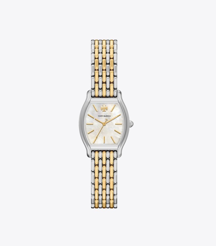 Tory Burch designer montres bracelet Petite montre Eleanor Curve dans MOTHER-OF-PEARL/TWO-TONE de face