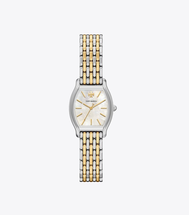 Tory Burch designer montres bracelet Petite montre Eleanor Curve dans MOTHER-OF-PEARL/TWO-TONE de face