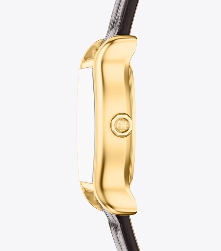 Tory Burch designer montres bracelet Petite montre Eleanor Curve dans IVORY/GOLD/BLACK CROC de côté