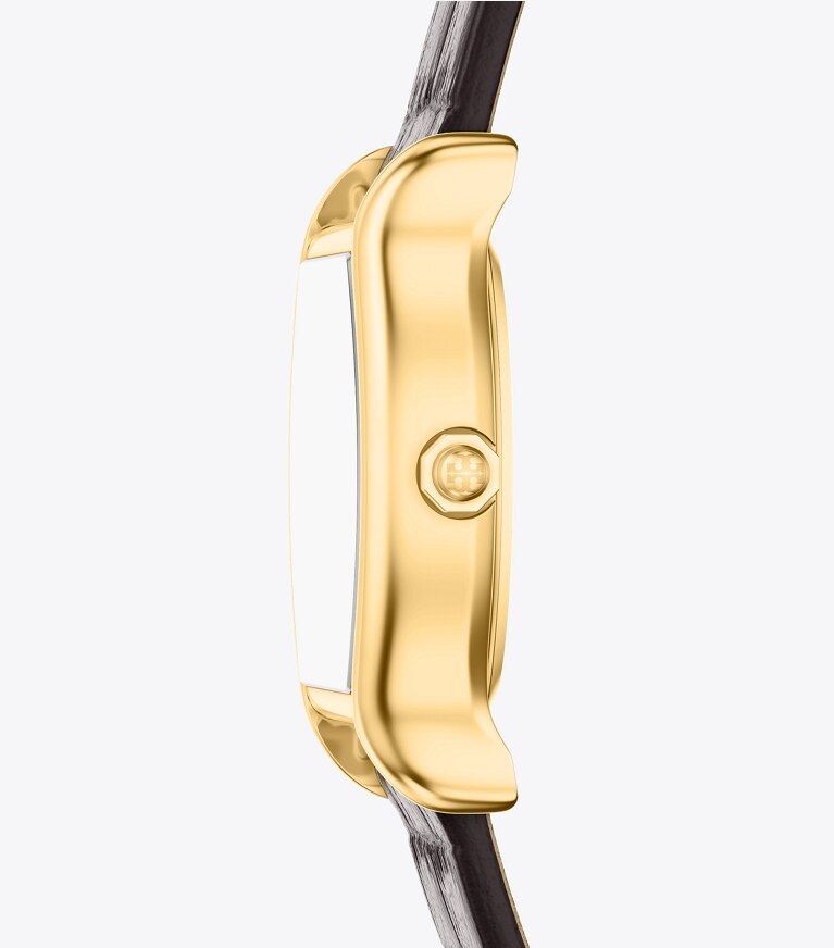 Tory Burch designer montres bracelet Petite montre Eleanor Curve dans IVORY/GOLD/BLACK CROC de côté