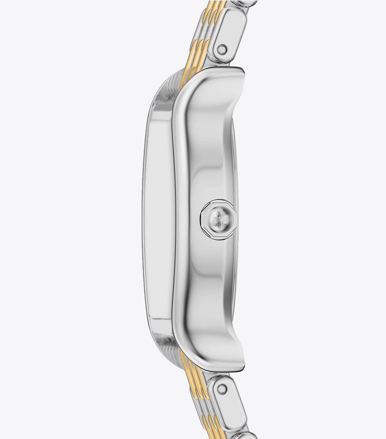 Tory Burch designer montres bracelet Petite montre Eleanor Curve dans MOTHER-OF-PEARL/TWO-TONE de côté