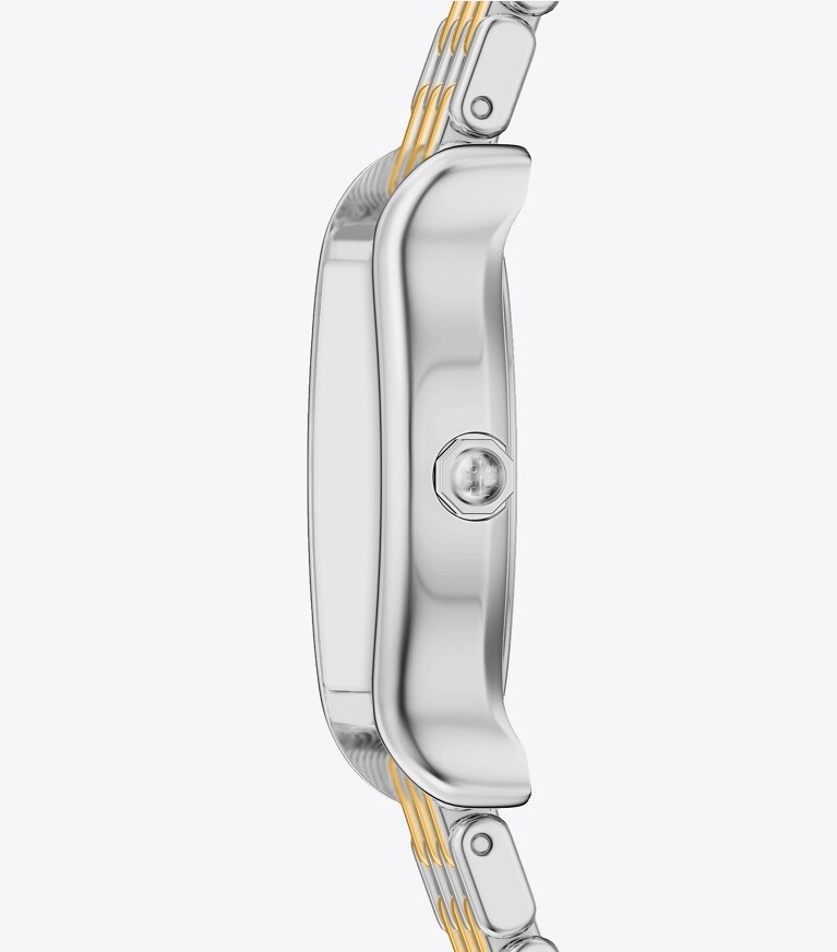 Tory Burch designer montres bracelet Petite montre Eleanor Curve dans MOTHER-OF-PEARL/TWO-TONE de côté