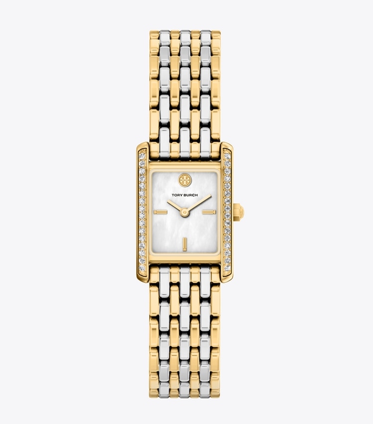 Tory Burch designer montres bracelet Petite montre Eleanor dans MOP/STONES/TWO-TONE de face