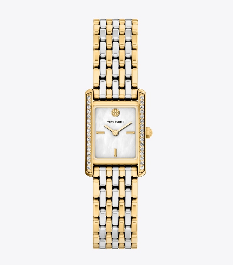 Tory Burch designer montres bracelet Petite montre Eleanor dans MOP/STONES/TWO-TONE de face