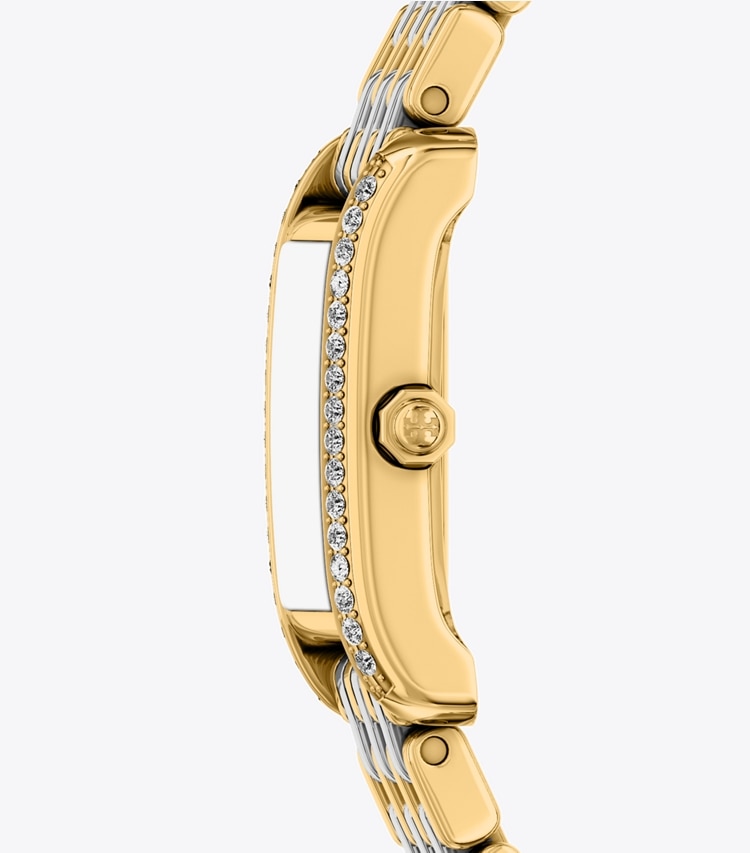 Tory Burch designer montres bracelet Petite montre Eleanor dans MOP/STONES/TWO-TONE de côté