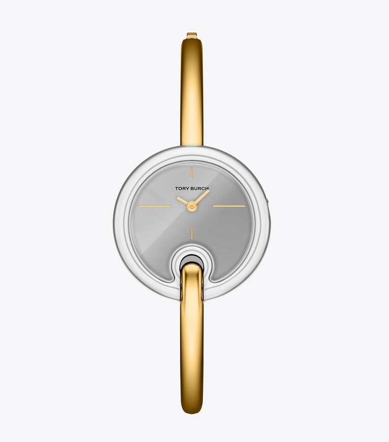 Tory Burch designer montres bracelet Petite montre jonc ajourée dans MIRROR SILVER/TWO-TONE de face