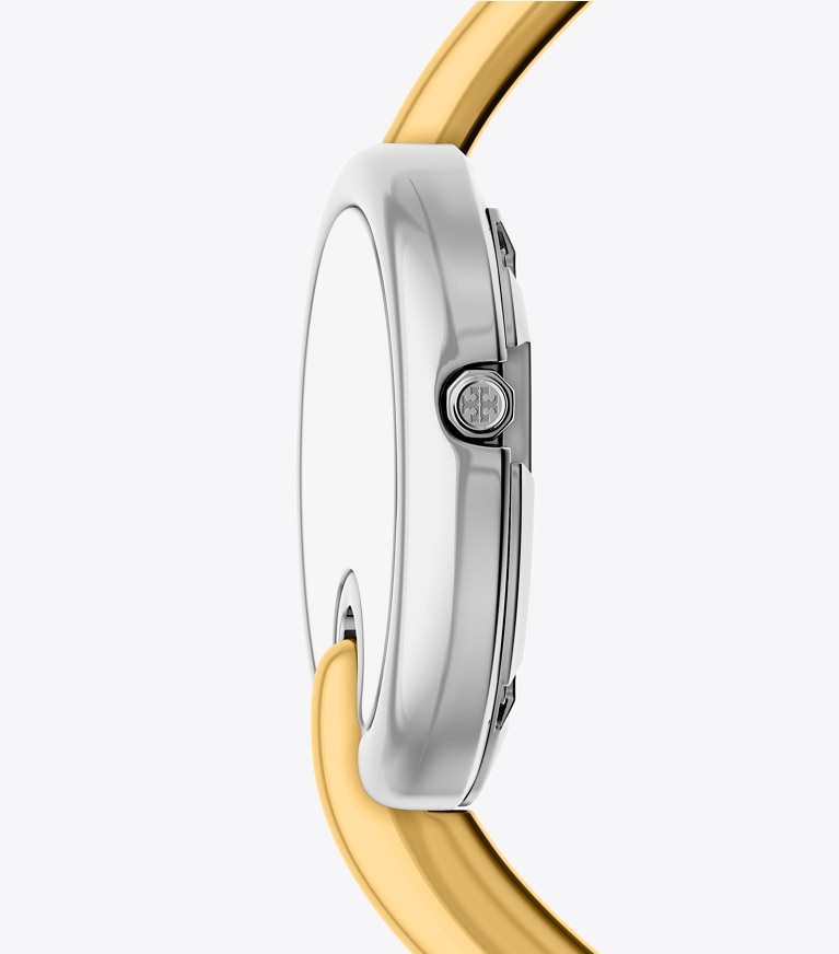 Tory Burch designer montres bracelet Petite montre jonc ajourée dans MIRROR SILVER/TWO-TONE de côté