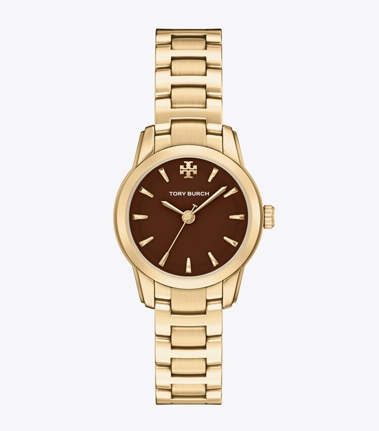 Tory Burch designer montres bracelet Petite montre Miller dans CHOCOLATE/PALE GOLD de face