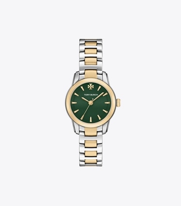 Tory Burch designer montres bracelet Petite montre Miller dans GREEN/TWO-TONE de face
