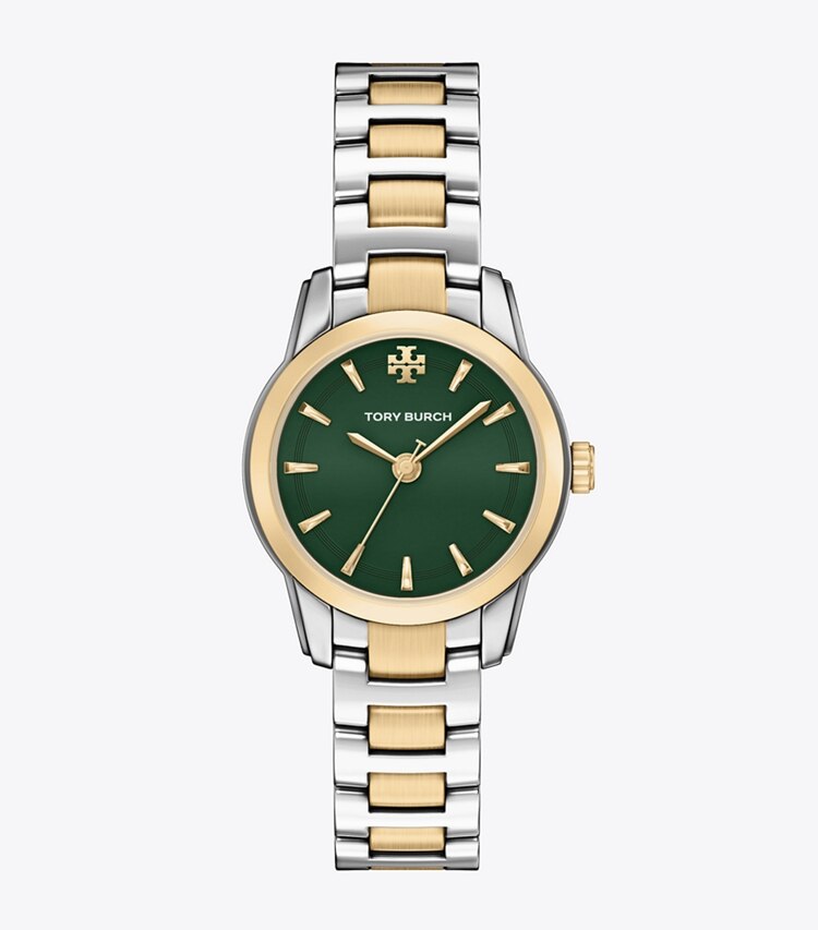 Tory Burch designer montres bracelet Petite montre Miller dans GREEN/TWO-TONE de face