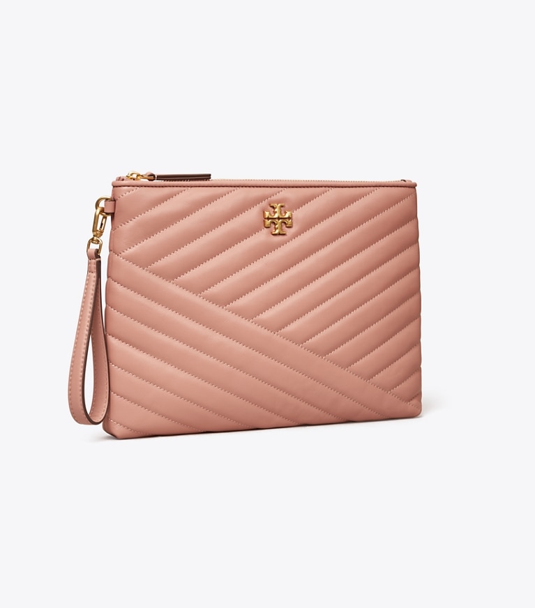 Tory Burch designer portes-monnaie Petite pochette Kira Chevron dans MEADOW SWEET / Rolled Gold de face