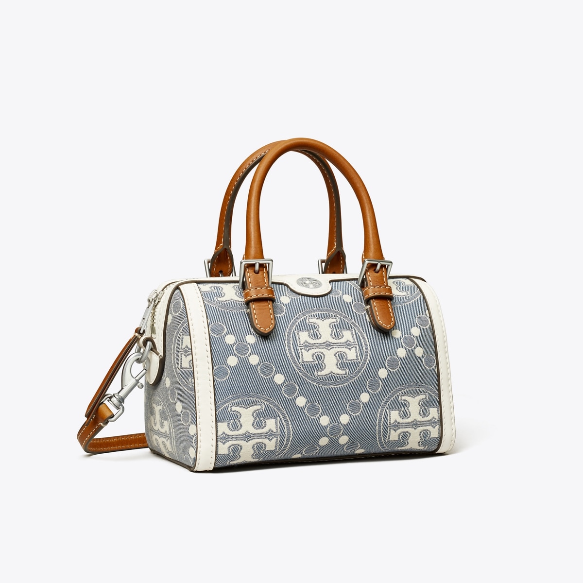 Petite T Monogram Denim Barrel Bag: Women's Designer Crossbody Bags | Tory  Burch