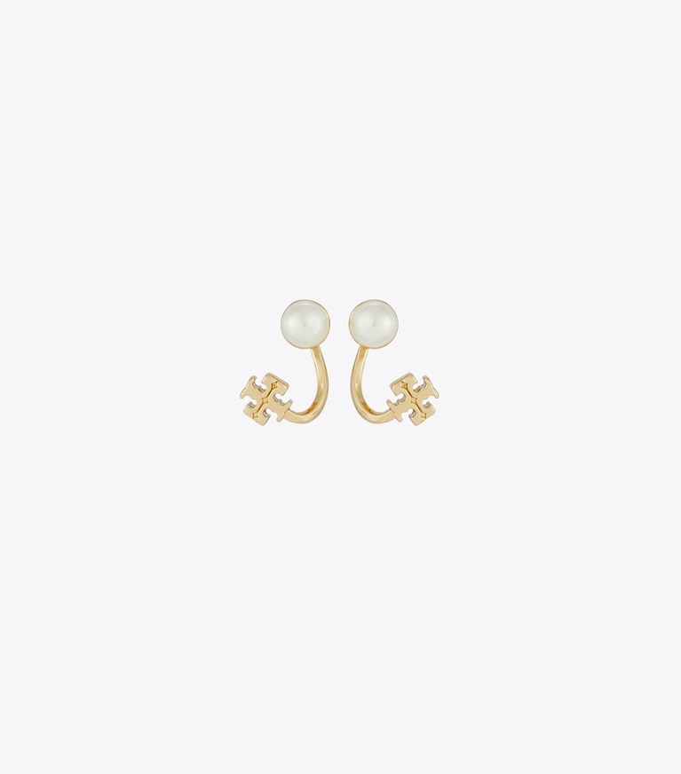 Tory Burch designer boucles d'oreilles Petites boucles d’oreilles perles Kira devant-derrière in Tory Gold / Pearl front