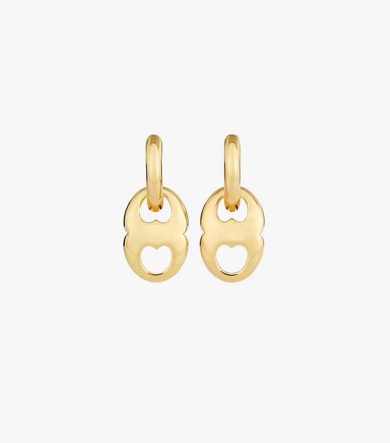 Tory Burch designer boucles d'oreilles Petites créoles Gemini Link dans Light Brass détails