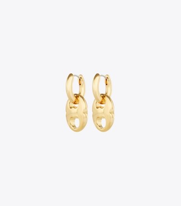 Tory Burch designer boucles d'oreilles Petites créoles Gemini Link dans Light Brass de face