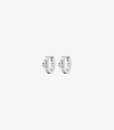 Tory Burch designer boucles d'oreilles Petites créoles Icon in Tory Silver front
