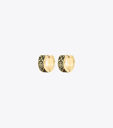 Tory Burch designer boucles d'oreilles Petites créoles Icon T Monogram in Tory Gold / Black front