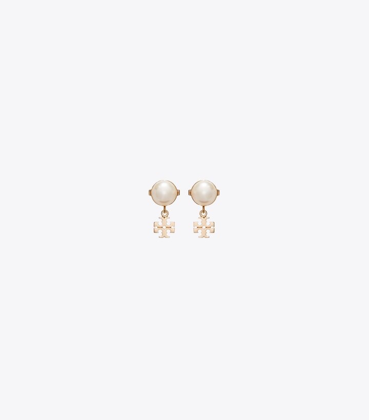 Tory Burch designer boucles d'oreilles Petites puces d'oreilles Moondance in Tory Gold / Cleam front