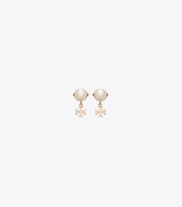 Tory Burch designer boucles d'oreilles Petits clous d'oreilles Moondance dans Tory Gold / Cleam de face