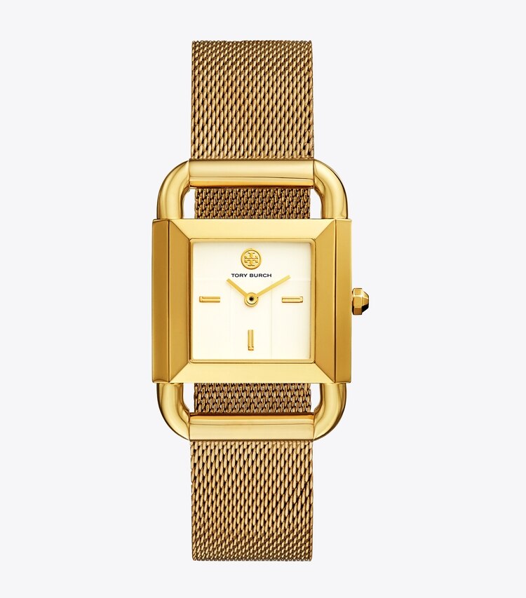 Tory Burch designer strap watches Phipps Watch, Gold-Tone, 29 X 41 MM in Gold/Ivory front