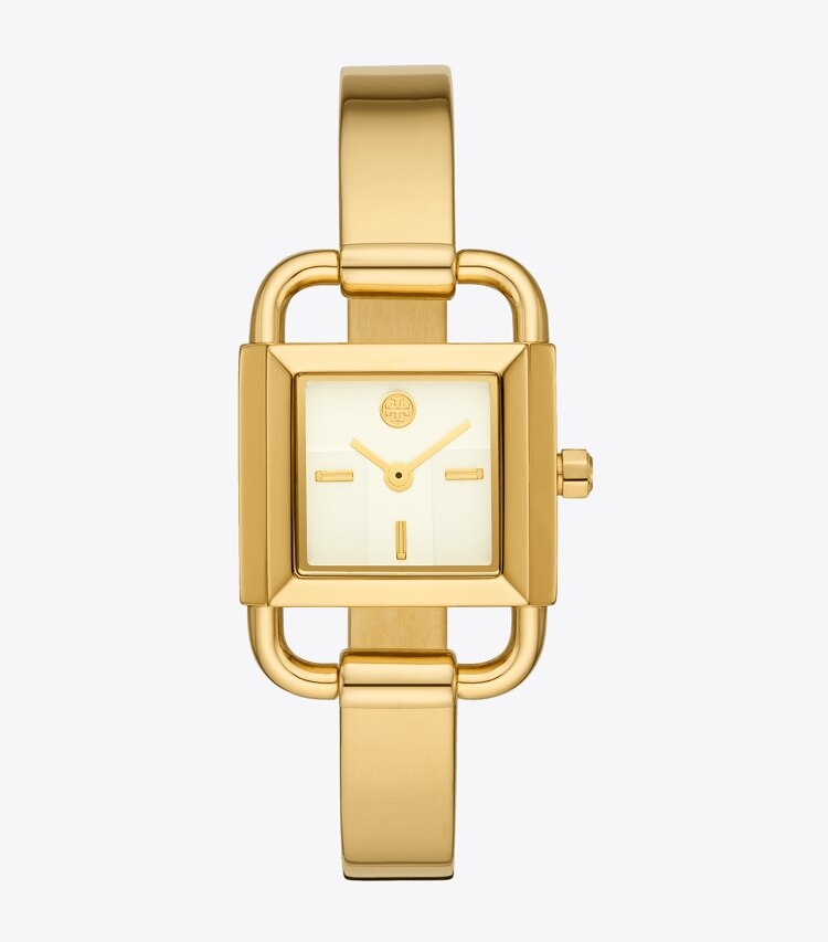 Tory Burch designer strap watches Phipps Watch Gift Set, Two-Tone Stainless Steel/Gold/Ivory, 22 x 31 MM in Ivory / Gold / Silver/ Gold front