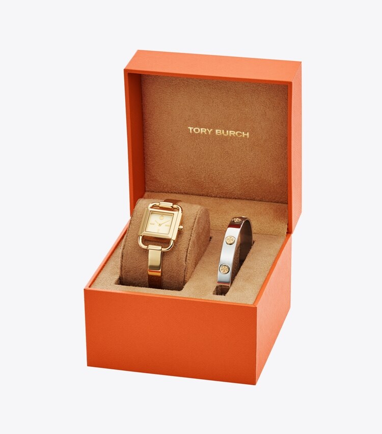 Tory Burch designer strap watches Phipps Watch Gift Set, Two-Tone Stainless Steel/Gold/Ivory, 22 x 31 MM in Ivory / Gold / Silver/ Gold packable reversible