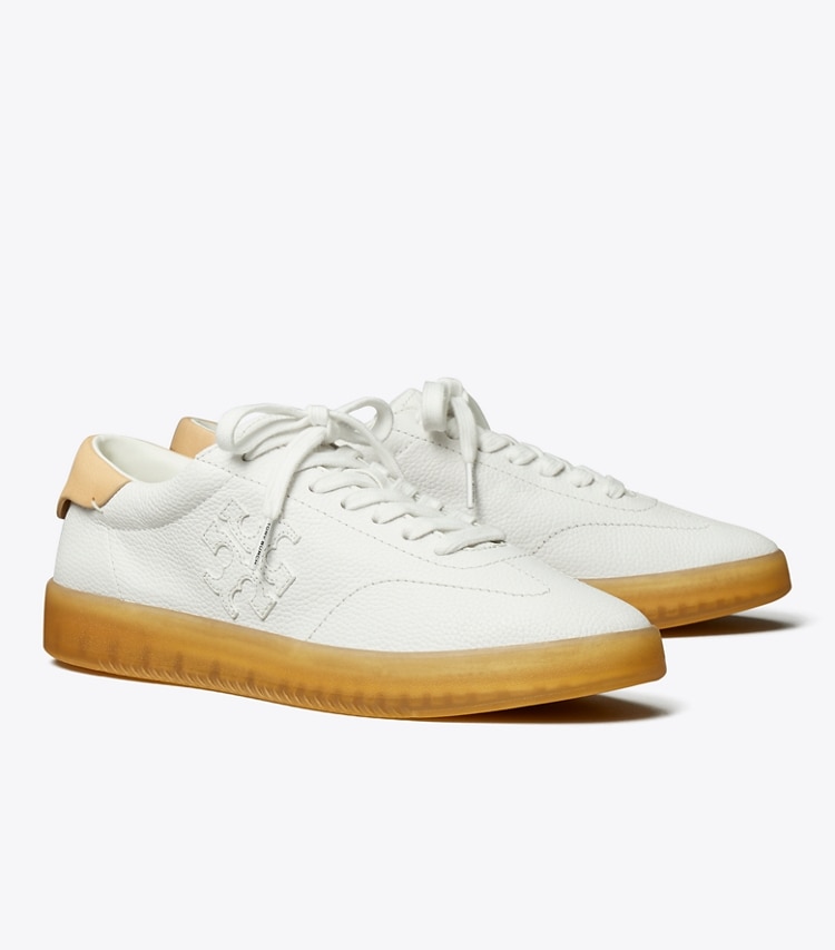 Tory Burch designer sneakers Phoenix Sneaker in WHITE / WHITE / BRUSHED ALMOND angle