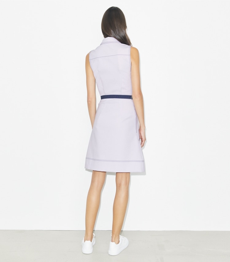 Tory Burch designer dresses Pick Stitch Golf Dress in Hazy Lavender on model back