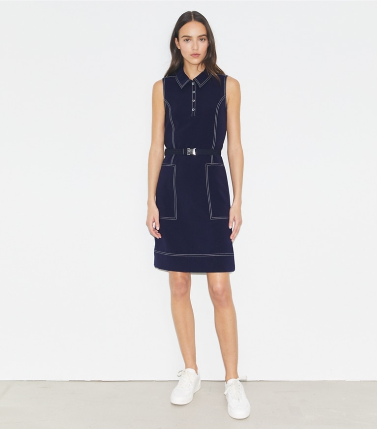 Tory Burch designer dresses Pick Stitch Golf Dress in Tory Navy front