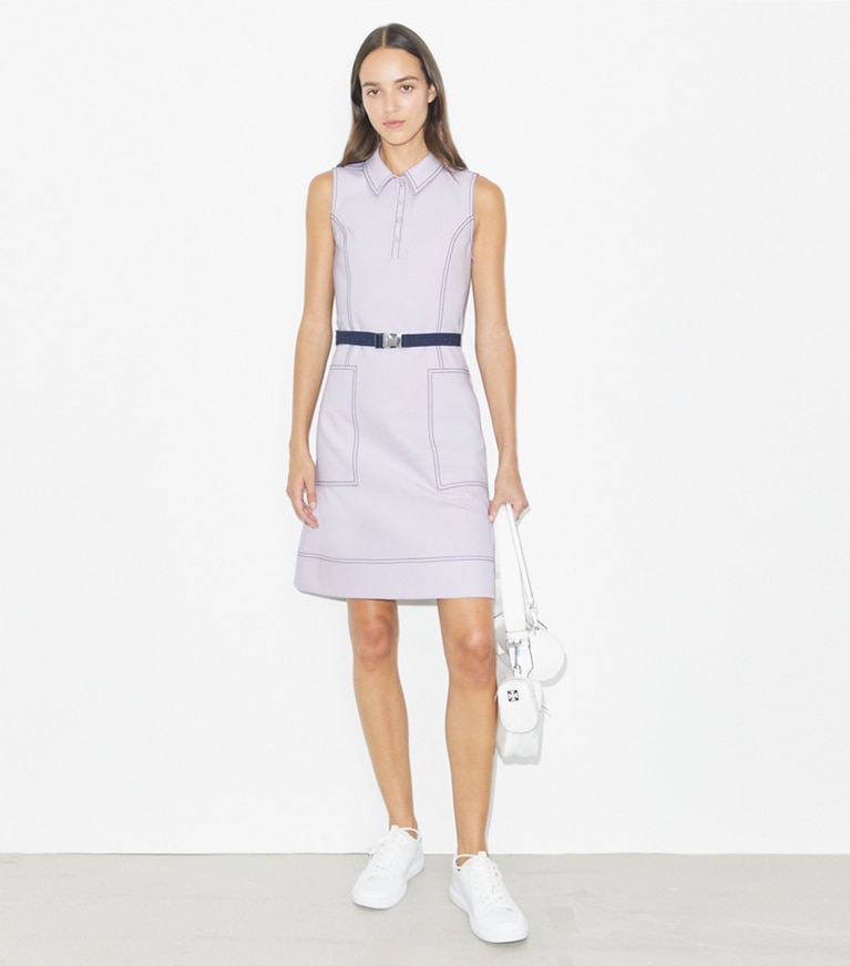 Tory Burch designer dresses Pick Stitch Golf Dress in Hazy Lavender front