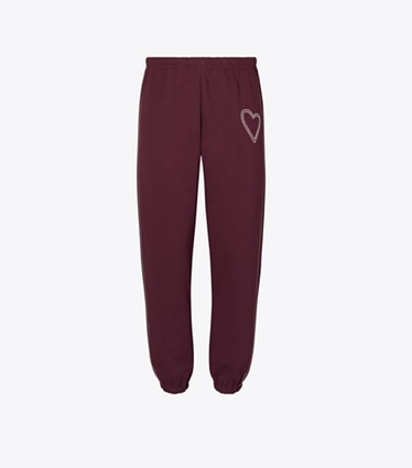 Tory Burch designer bottoms Pick Stitch Heart French Terry Sweatpant in Dark Merlot front