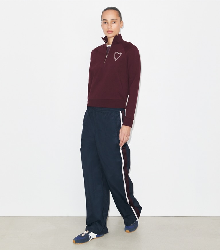 Tory Burch designer sweaters Pick Stitch Heart French Terry Sweatshirt in Dark Merlot front