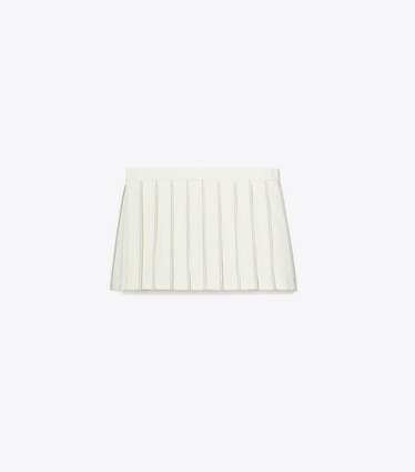 Tory Sport designer bottoms Pick Stitch Pleated Skirt in Snow White front