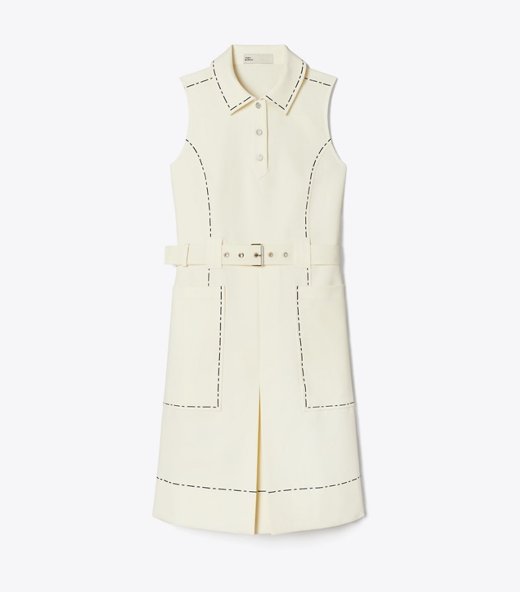 Tory Burch designer dresses Pick Stitch Stretch Golf Dress in New Ivory front