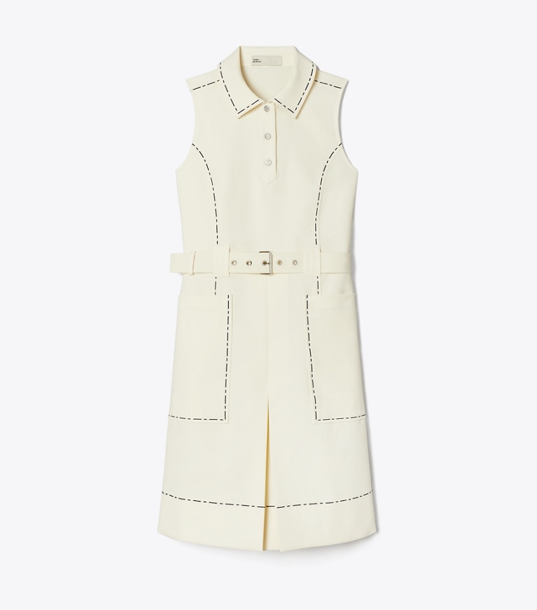 Tory Burch designer dresses Pick Stitch Stretch Golf Dress in New Ivory front