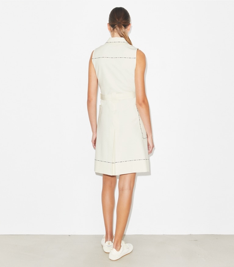 Tory Burch designer dresses Pick Stitch Stretch Golf Dress in New Ivory on model back