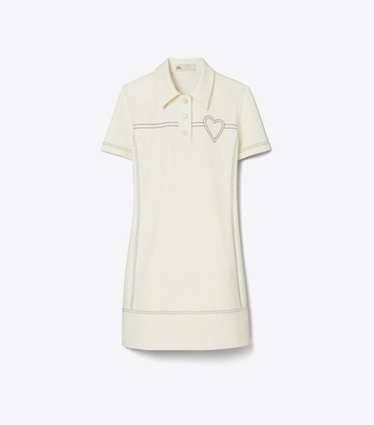 Tory Burch designer dresses Pick Stitch Stretch Polo Dress in New Ivory front