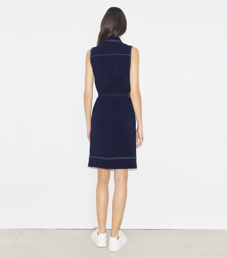 Tory Burch designer dresses Pickstitch Golf Dress in Tory Navy on model back