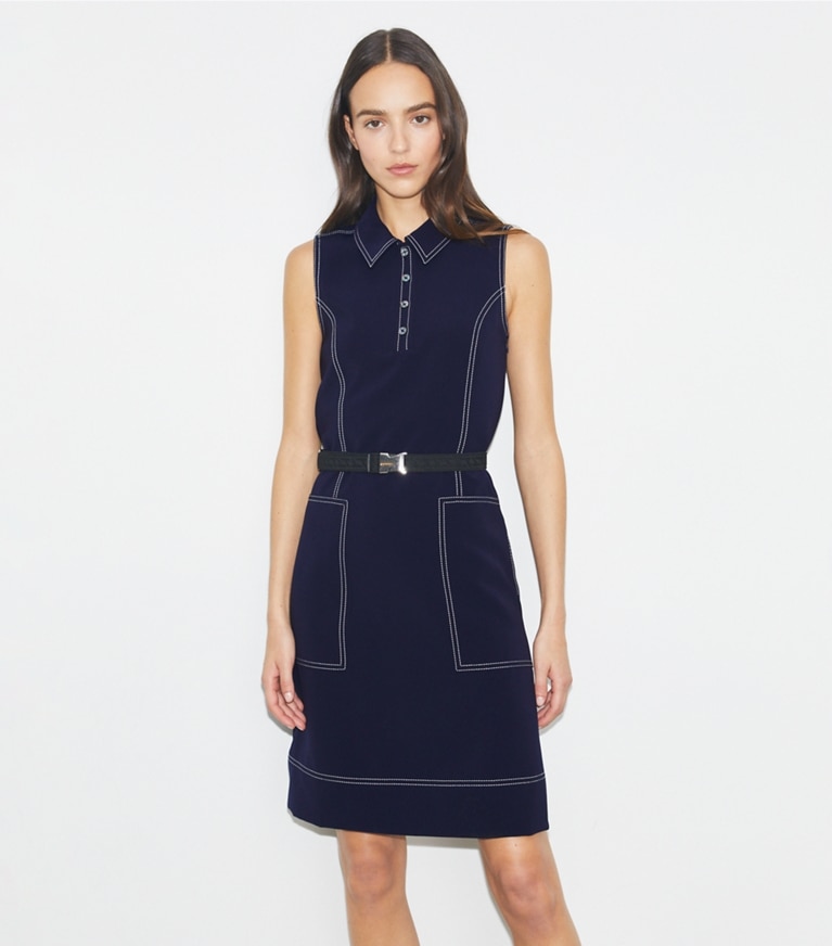 Tory Burch designer dresses Pickstitch Golf Dress in Tory Navy front