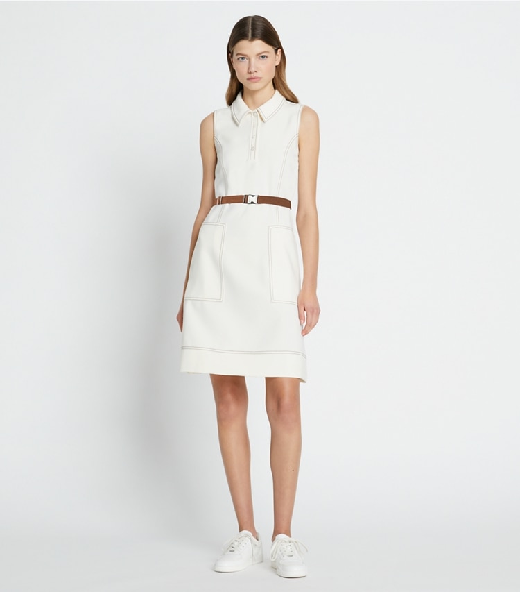 Tory Burch designer ドレス ピックステッチ ゴルフドレス in NEW IVORY モデル前面