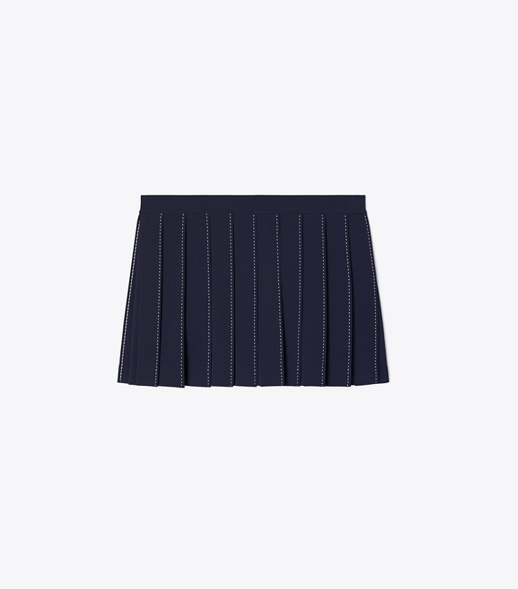 Tory Sport designer bottoms Pickstitch Pleated Skirt in Tory Navy front