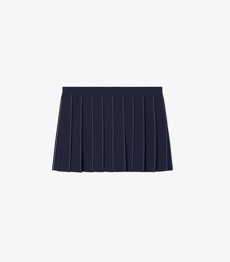 Tory Sport designer bottoms Pickstitch Pleated Skirt in Tory Navy front