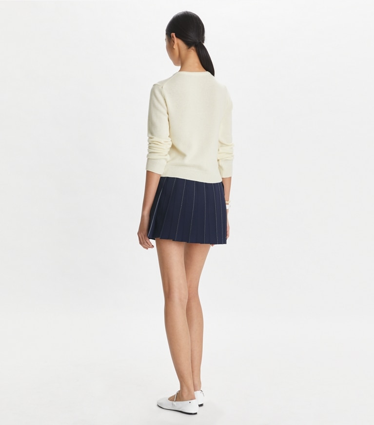Tory Sport designer bottoms Pickstitch Pleated Skirt in Tory Navy front