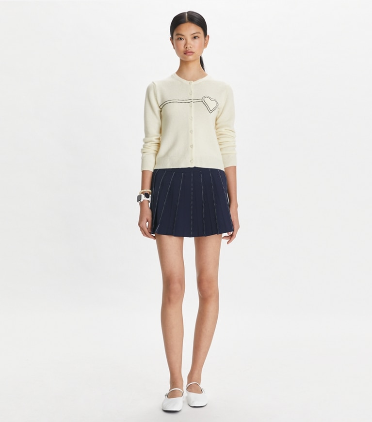 Tory Sport designer bottoms Pickstitch Pleated Skirt in Tory Navy front