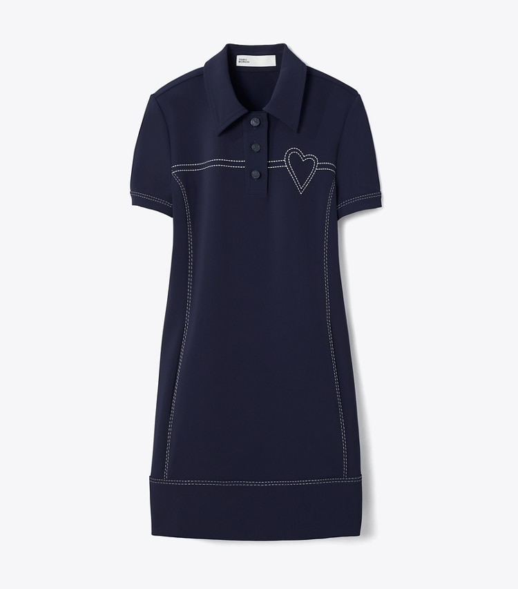 Tory Sport designer dresses Pickstitch Stretch Polo Dress in Tory Navy front