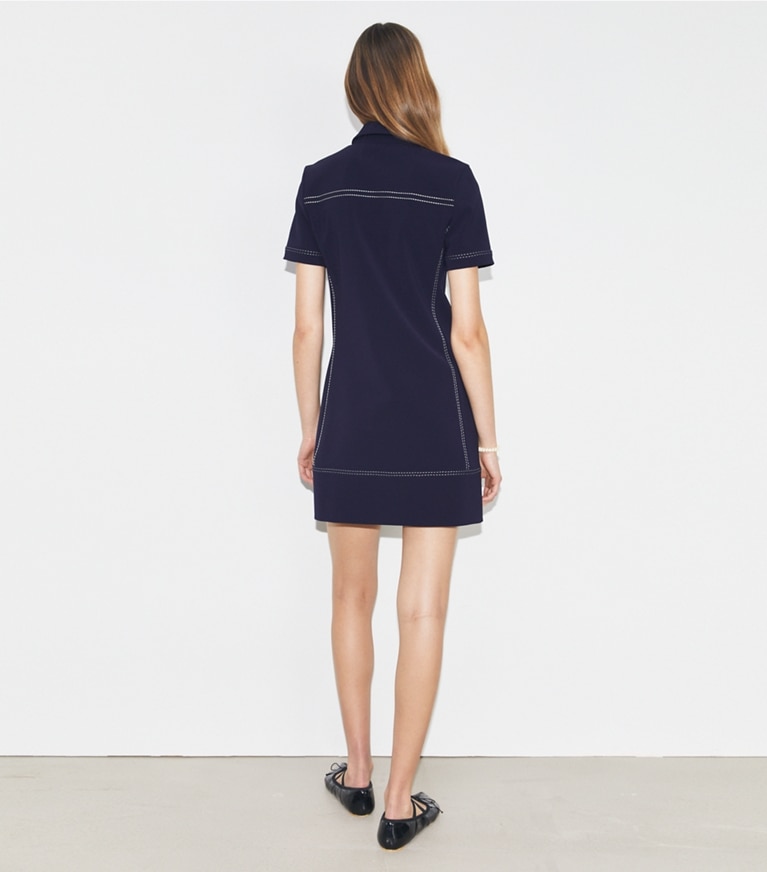 Tory Sport designer dresses Pickstitch Stretch Polo Dress in Tory Navy front