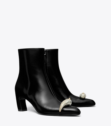 Tory Burch designer ankle boots Pierced Ankle Boot in PERFECT BLACK / SILVER angle