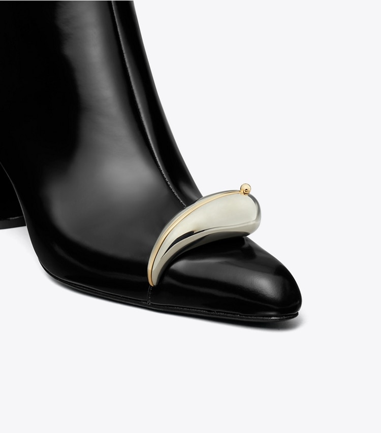 Tory Burch designer ankle boots Pierced Ankle Boot in PERFECT BLACK / SILVER detail