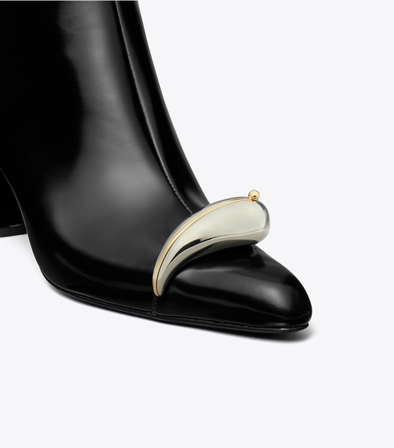 Tory Burch designer ankle boots Pierced Ankle Boot in PERFECT BLACK / SILVER angle