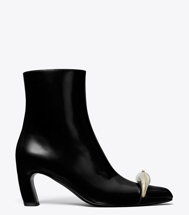 Tory Burch designer ankle boots Pierced Ankle Boot in PERFECT BLACK / SILVER angle